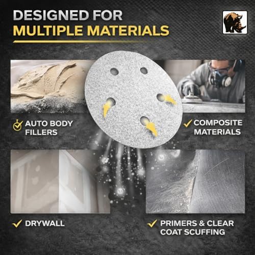 Indasa 5" Rhynogrip White Line 5-Hole Vacuum Sanding Discs (54 Series) – Premium Aluminum Oxide Hook & Loop Discs for Professional Sanding (Box of 50) (5in 5-Hole (Hook & Loop), 80, Medium)