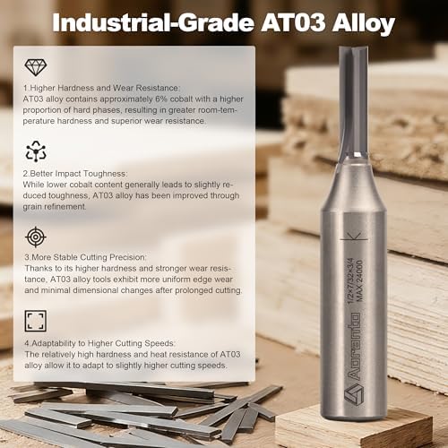 Undersize Plywood Dado Bits 1/2" Shank, Straight Router Bits 7/32" Cut Diameter, 3/4" Cut Length, Useful for Plunging Capabilities for Cutting Grooves, Dados, Mortising