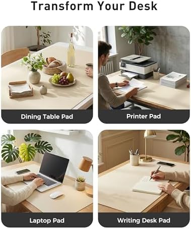 Aothia Faux Leather Desk Mat - Large Mouse Pad, Non-Slip PU Leather Blotter, Waterproof Writing Surface for Office and Home (Beige, 42" x 17")