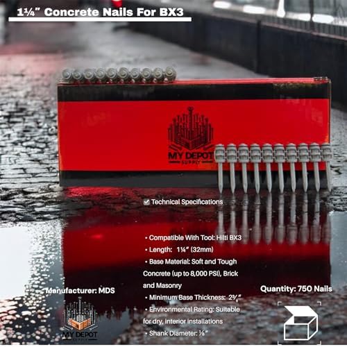 1¼″ Concrete Nails Compatible With Hilti BX3-750 Count Flat Head Shoot-Drive Nails with 20µm Galvanized Zinc Coating - Heavy-Duty Construction Fasteners for Commercial & Residential Projects