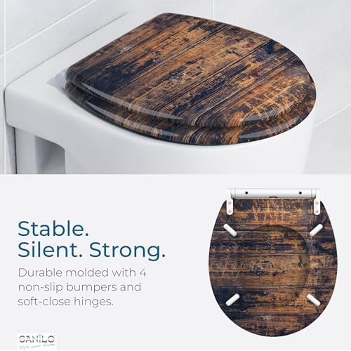 Sanilo Wooden Toilet Seat with Quick Release & Soft Close [ROUND] - Decorative & Slow Close Molded Wood Seat - With One Click for Easy Installation & Cleaning - With Adjustable Fit (Vintage)
