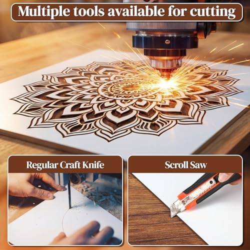 Geelin 12 Pcs 12 x 12 Inches Double-Sided Colored Plywood Sheets 1/8 Thin Craft Wood for Laser Cutting Engraving DIY Crafts Architectural Models Making (White)