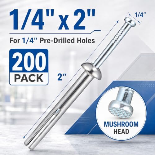 200 Pack 1/4" X 2" Drive Nail in Anchor Hammer Pin Anchor