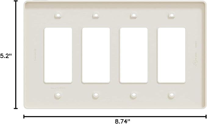 Square D by Schneider Electric X Series Wall Plate for Outlet and Light Switch, Mid Size Plus 4 Gang, Matte Light Almond