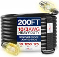 200ft Outdoor/Indoor Extension Cord 10/3 Gauge Ultra Heavy Duty 3 Prong SJTW, Waterproof, Flexible Cold-Resistant Long Power Cord,10A 125V 1000W, Black by LifeSupplyUSA