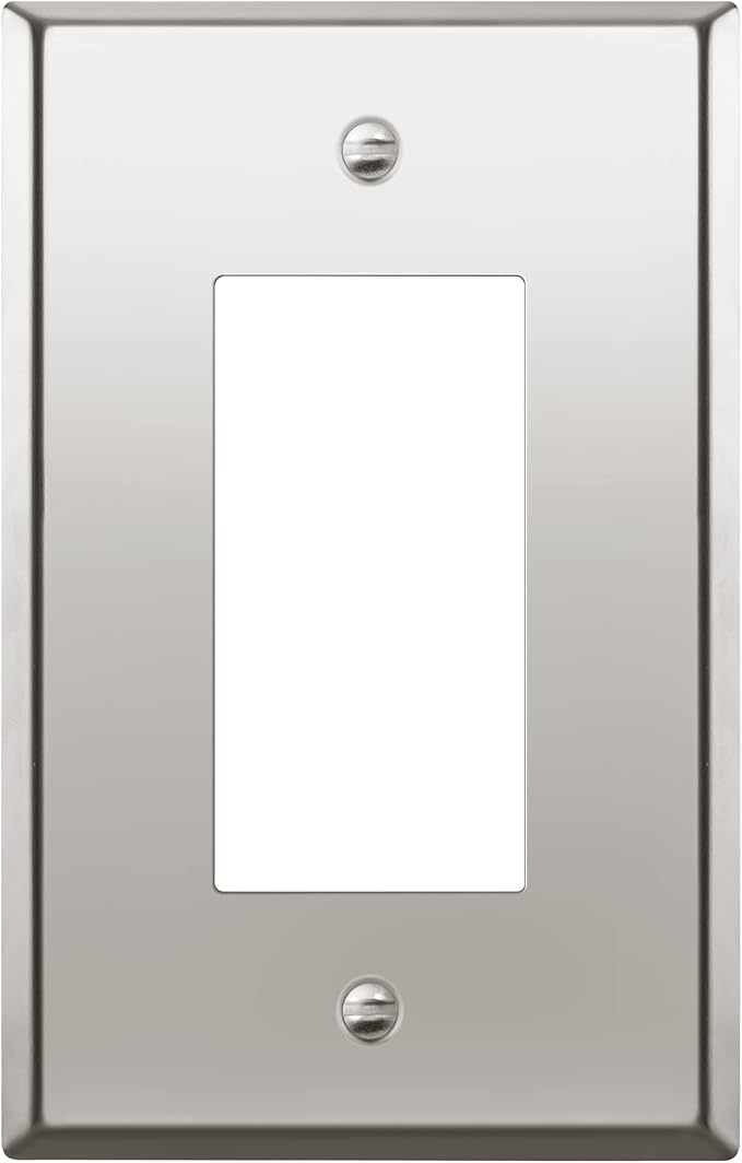 ENERLITES Decorator Switch or Receptacle Metal Wall Plate, Stainless Steel Outlet Cover, Corrosion Resistant, Mid-Size 1-Gang 4.88" x 3.11", Stainless Steel 201, 7731M-PC, Polished Chrome