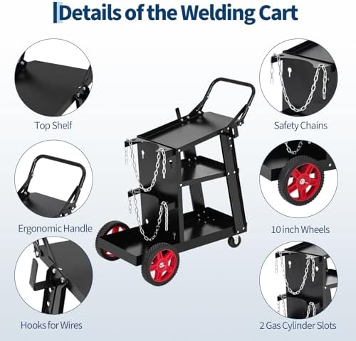 Welder Cart, Heavy Duty Welding Cart with Safety Chains and Cylinder Slots for Mig/Tig Welder and Plasma Cutter