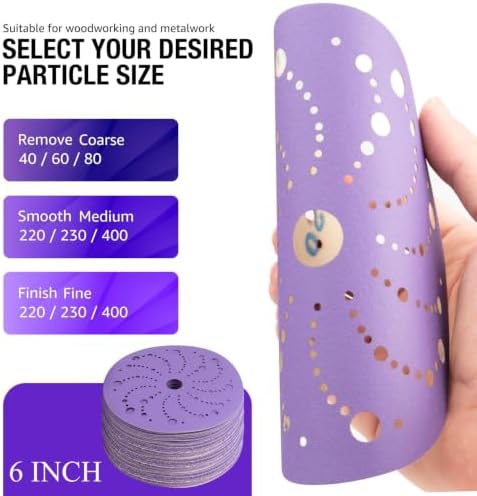 36 Pack 6 Inch Purple Ceramic Sanding Discs Multi-Hole Hook & Loop 40 Grit