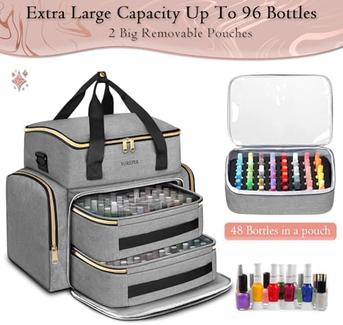 YOREPEK XL Nail Polish Organizer Case for 96 to 100+ Bottles, Urban Mist