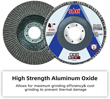 Sali 48 Pack Flap Disc 60 Grit 4.5" x 7/8-Inch Sanding Disc Bevel Type #29 Premium and Industrial Grade Angle Grinder Grinding Wheel High Performance Edge Grinding