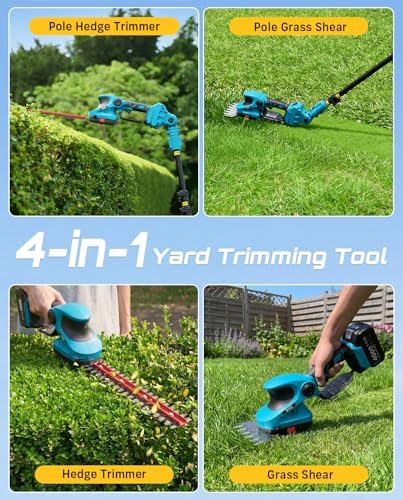 Seesii 20V Cordless Pole Hedge Trimmer & Grass Shears 4-in-1, 9-Ft Reach