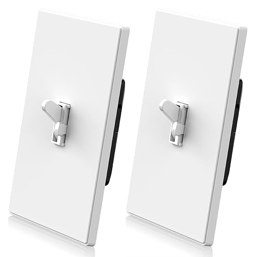 ELEGRP Digital Dimmer Switch for LED/CFL, Toggle Dimmer Switch with Decorative Frameless Design Wallplate, Single Pole/3-Way, UL Listed, 2 Pack, White