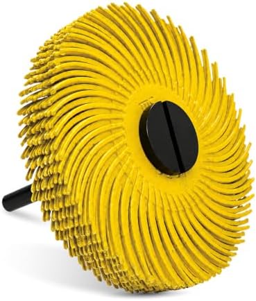 3 Inch Radial Bristle Discs 80 Grit (Yellow) 12 pcs with Mandrel Adapter, Abrasive Brush Wheel for Deburring & Surface Prep