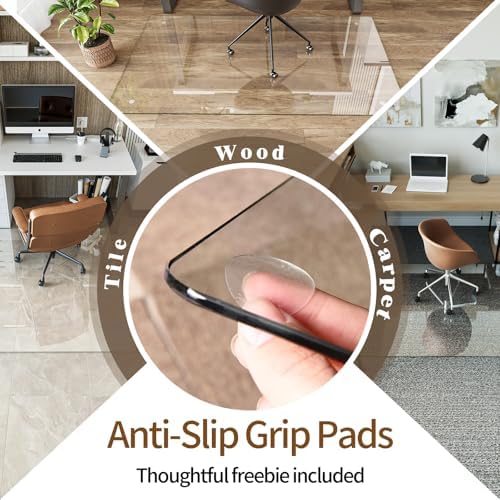 Koonmi Tempered Glass Chair Mat 42"x48" - Premium Office Chair Mat for Hardwood Floors & Low-Pile Carpet with 4 Non-Slip Pads - Thick Scratch-Resistant Surface