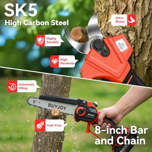 BUYJOY 4-in-1 Electric Pruning Shears & 8 Inch Pole Saw Combo
