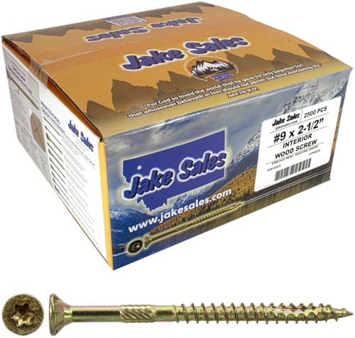 Jake Sales #9 x 2-1/2" Gold Star Wood Screw Torx/Star Drive Flat Head (Full Box - 2,500 Screw Count) - Multipurpose Torx/Star Drive Wood Screws