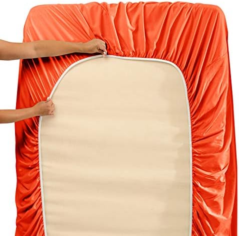 Hearth & Harbor Queen Size Sheets - 4 Piece Bed Sheet Set, Hotel Luxury Double Brushed Bed Sheets - Extra Soft Bedding Sheets & Pillowcases, Queen, Orange Rust