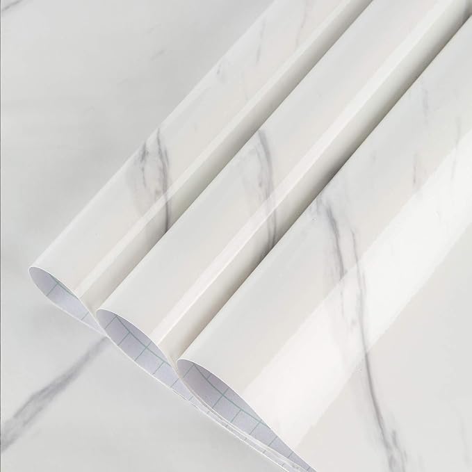 BAYYA White Grey Marble Wallpaper Peel Stick Countertops Contact Paper | Granite Counter Top Covers Marble Vinyl Wrap Thick Removable Waterproof Wall Paper Stickers for Bathroom Kitchen 15.8"x591"