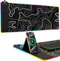 Mouse Pad with Phone Holder, Wireless Charging Desk Mat, RGB Gaming Mousepad Home Office Large Desk Pad with Ultra-Smooth Surface, Non-Slip Base, Waterproof Keyboard Pad,Topographic Black