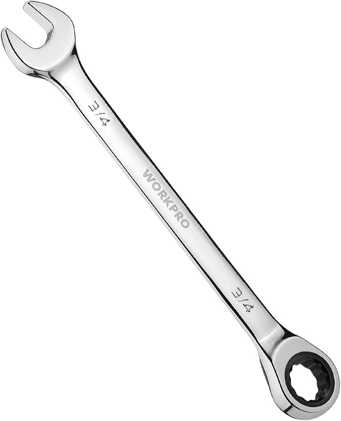 WORKPRO 3/4" Ratcheting Combination Wrench, Mirror Polish Chrome Plating | Premium CR-V Steel, 72-Teeth, 12 Point Design, SAE, For Home Projects, Motorcycle Repair, Garage Work, Plumbing, Machinery