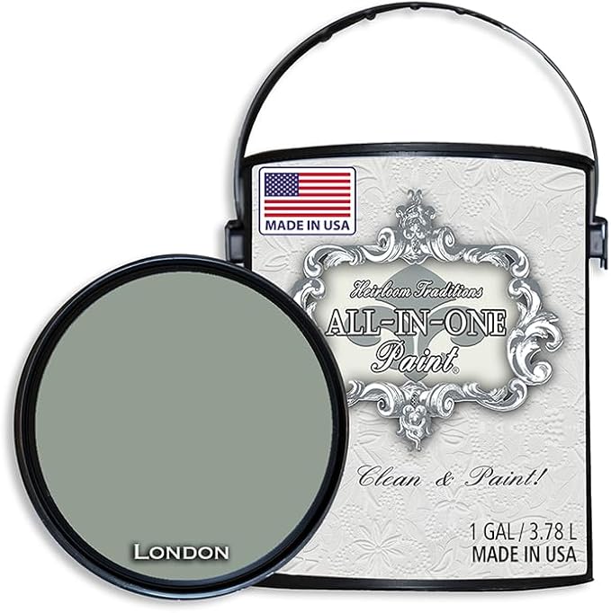 ALL-IN-ONE Paint by Heirloom Traditions, London (Muted Green), Gallon - Durable cabinet and furniture paint. Built in primer and top coat, no sanding needed. Includes our 30 featured color card.