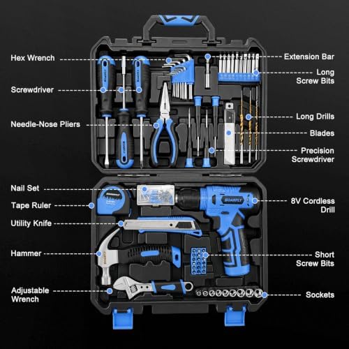 157-Piece Tool Set, 8V Cordless Drill Set, Hand Tool Kit for Men and Women