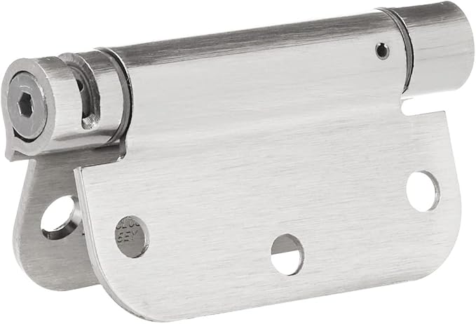 Amazon Basics Self-Closing Door Hinge, 3.5 Inch x 3.5 Inch, 5/8-Inch Radius, Satin Nickel, 1-Piece, Hardware Included