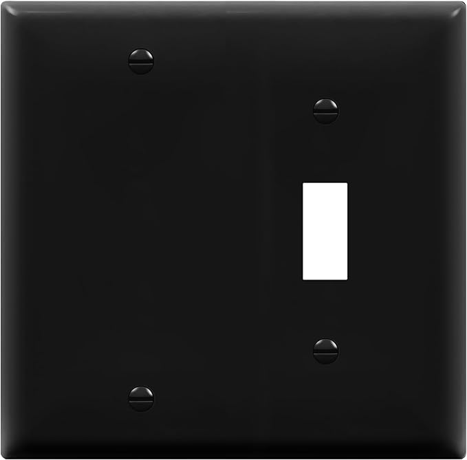ENERLITES Combination Wall Plate (Blank Device/Toggle Switch), Standard Size 2-Gang, Polycarbonate Thermoplastic, 880111-BK, Black