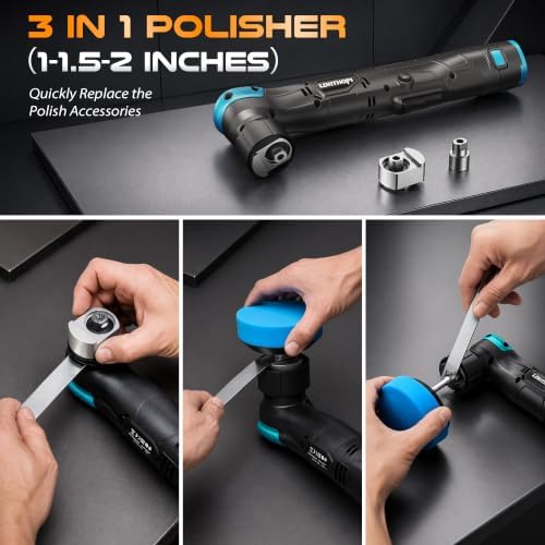 LDHTHOPI 73Pcs Cordless Mini Car Polisher Kit, 12V DA/RO Polisher, 6-Speed