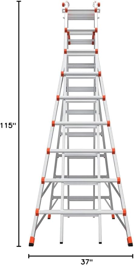 Little Giant Ladders Skyscraper M17, Adjustable Step Ladder, 9–17 Ft, Aluminum, 300 lb Load Capacity, Type 1A Extra Heavy Duty, 20.7-Ft Reach (10110)