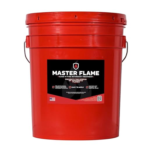Master Flame Class A Fire Retardant Spray for Wood, Fabric, Cotton & More - Non-Toxic Flame Retardant Coating - Meets NFPA 701 & ASTM E84 - Made in USA - Easy to Apply and Dries Clear - 5 Gallon Pail