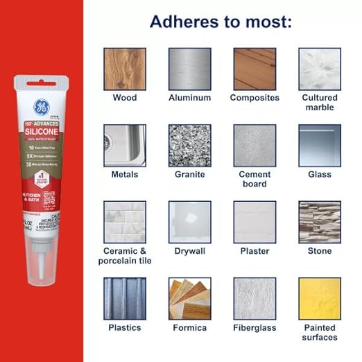 GE Advanced Silicone Caulk for Kitchen & Bathroom, Clear, 2.8 fl oz Tube, 12 Pack - 100% Waterproof Silicone Sealant, 5X Stronger Adhesion, Shrink & Crack Proof