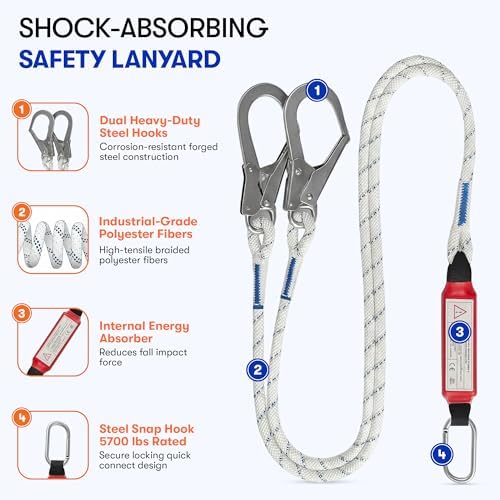 Sorano Safety Harness Fall Protection Kit, Full Body Roofing harnesses with Shock Absorbing Lanyard for Men & Women OSHA/ANSI Compliant, Full Body Chest Harness for Hunting, Climbing & Construction
