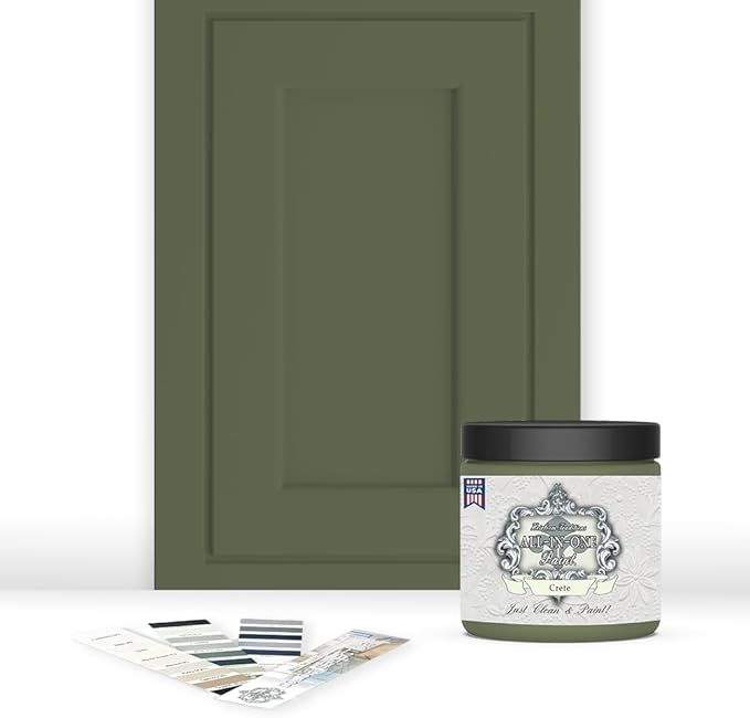 ALL-IN-ONE Paint by Heirloom Traditions, Crete (Olive Green), 8oz Sample - Durable cabinet and furniture paint. Built in primer and top coat, no sanding needed. Includes our 30 featured color card.