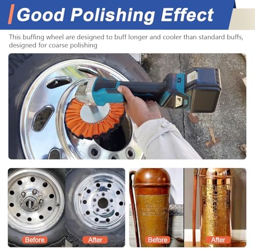 Airway Buffing Wheel Kit (1 Pc White, 1 Pc Orange, 1 Pc Blue, 1 Pc Yellow),8" Diameter, 5/8" Arbor Hole, 12 Ply, for Aluminum Wheels, Tanks & Metal Mirror Polishing, for Angle Grinder, 4 Pcs