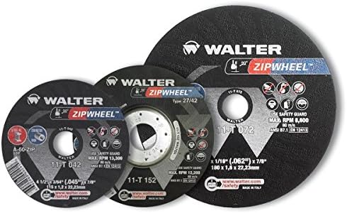Walter Surface Technologies 11T142 ZIP Wheel High Performance Cutoff Wheel, Type 27, Metal Hub Quick Change Symmetrical, Aluminum Oxide, 4-1/2" Diameter, 3/64" Thick, 7/8" Arbor, Grit A-60-ZIP (Pack of 25)