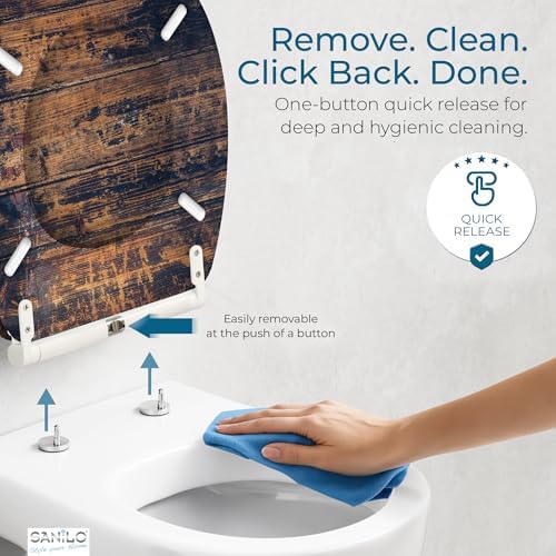 Sanilo Wooden Toilet Seat with Quick Release & Soft Close [ROUND] - Decorative & Slow Close Molded Wood Seat - With One Click for Easy Installation & Cleaning - With Adjustable Fit (Vintage)