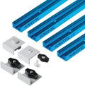 POWERTEC 72159 24 Inch Double-Cut Profile Universal T-Track with Bi-Directional Short Stop Kit, 4pcs 24" T Tracks and 4pcs Stop Blocks for Woodworking Jigs and Fixtures, Sanding, and Routing
