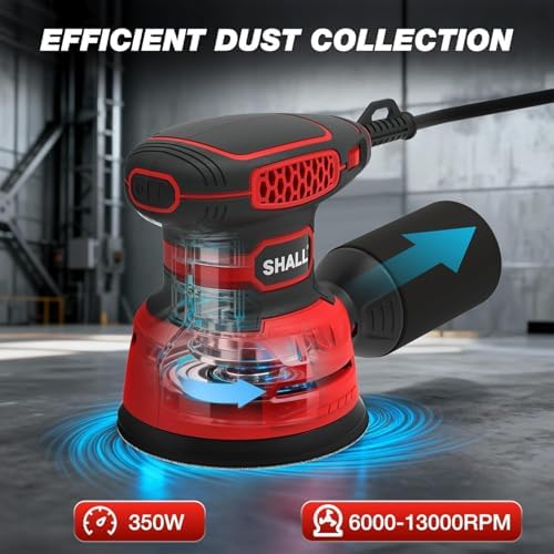 SHALL 5-Inch Random Orbital Sander, 3.2 AMP - 6 variable Speeds - Max 13000 RPM, with 30pcs Sandpaper & Detachable Dust Bag, Sanding for Polishing Woodworking, Refinish Furniture & Remove Varnish