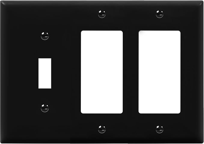 ENERLITES Combination Toggle Light Switch/Decorator Light Switch Plate, Three Gang Wall Plate, Standard Size 3-Gang 4.50" x 6.38", Polycarbonate Thermoplastic, 881132-BK, Black