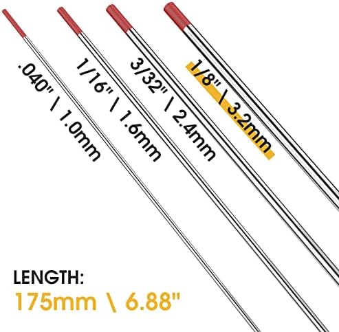 TOOLIOM EWTh-2 TIG Tungsten Electrodes, Red, 1/8 x 7 in, 10 Pack