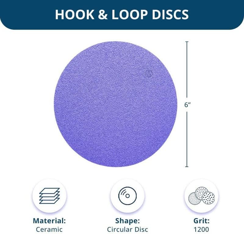 Benchmark Abrasives 6 Inch Sanding Discs Hook and Loop Ceramic No Holes Adhesive Sandpaper for Surface Blending, Automotive Metals Fiberglass - Orbital Sander Sandpaper (50 Discs), 1200 Grit