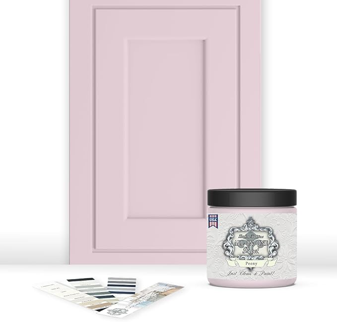 ALL-IN-ONE Paint by Heirloom Traditions, Peony (Pale Pink), 8oz Sample - Durable cabinet and furniture paint. Built in primer and top coat, no sanding needed. Includes our 30 featured color card.