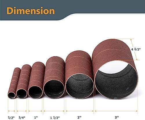 POWERTEC 11204 4.5" Sanding Sleeves for Spindle Sander | 80 Grit | Aluminum Oxide Sandpaper Sanding Sleeves 4-1/2” Long in 6 Diameters 1/2”, 3/4”, 1”, 1-1/2”, 2” and 3” – 6 Pk
