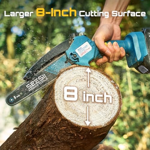 SEESII Mini Chainsaw Cordless 8 inch, Oiler System & Replacement Chain
