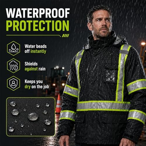FATONE Rain Suits for Men Waterproof Reflective High Visibility Rain Gear Mens Heavy Duty, Hi Vis Rain Jacket & Pants with Black Bottom Class 3 ANSI/ISEA Compliant, Black S/M