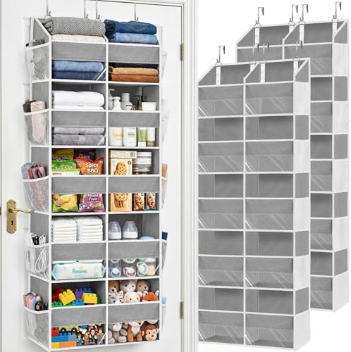 2 Pack Over the Door Organizer 5 Tiers, Extra Large Behind Door Storage of 10 Compartments, 80 lbs Weight Capacity Over Door Organizer, Door Hanging Organizer for Closet, Diaper Organizer, Light Gray