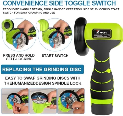 ZFULVO Cordless Angle Grinder Kit 19500RPM Mini Electric Metal Grinding