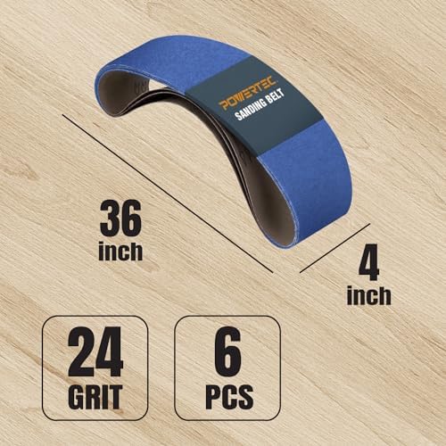 POWERTEC 6PK 4x36 Sanding Belts, 24 Grit Zirconia, 4 x 36 Inch Sanding Belts for Benchtop Belt and Disc Sander, Belt Sandpaper for Woodworking, Metal Grinding, Deburring, Rust Removal (4436024Z-3-P2)
