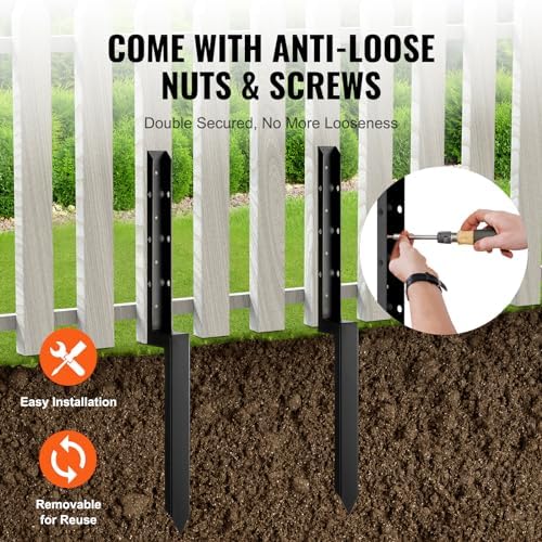 VEVOR Fence Post Anchor, 4 Pack Repair Kit Inner Diameter 2 x2 Inches Heavy Duty Steel Post Support Stakes, Anchor Ground Spike for Repair Tilted, Broken Wood Fence Post